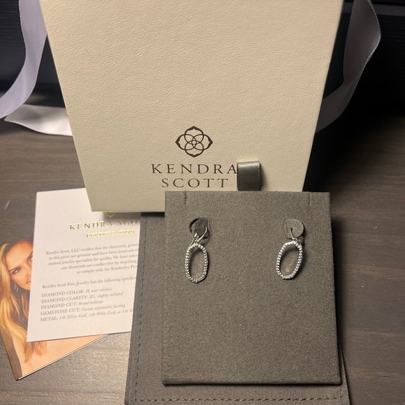 Kendra Scott 14k white gold open frame genuine diamond Lee earrings - Picture 2 of 5